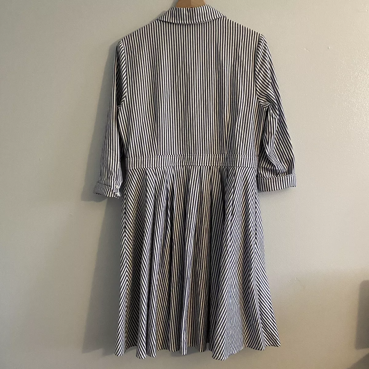 Eliza J 3 4 Sleeve Shirt Dress Pinstripe Size 12 Modest Collard Button Front