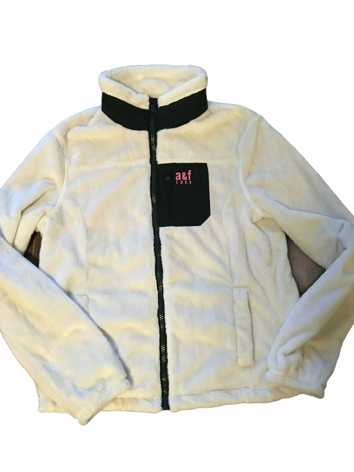 A&F Abercrombie and Fitch Kids Girls Cozy Fleece Full Zip Jacket Size XL  White.