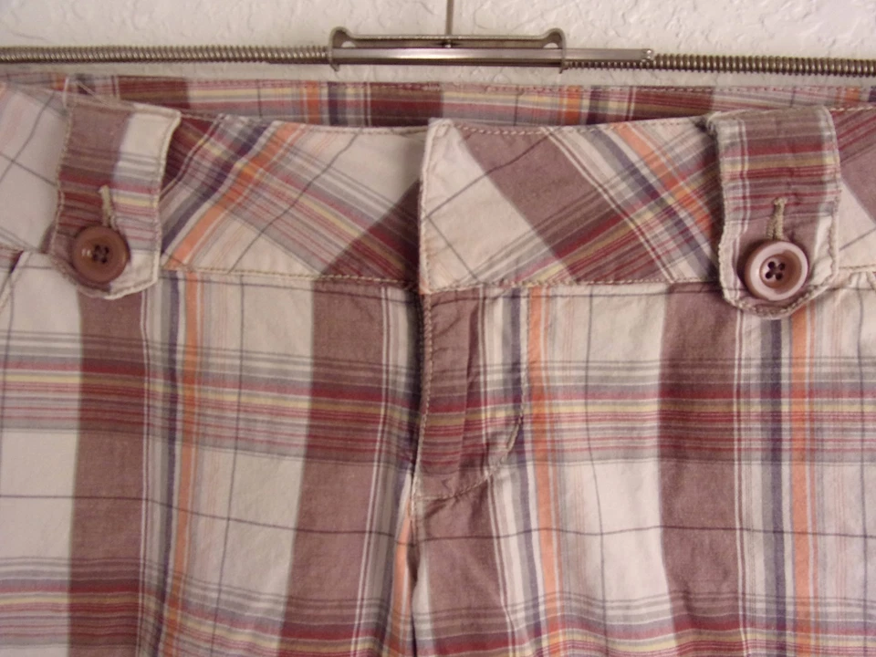 L.E.I. Bermudas Pantalones Cortos Junior Talla 9 Cuadros Marrón Blanco Naranja Para Mujer Algodón  Foto 3 de 4