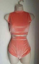 Ladies 10/12 Peach 2pce velvet crop top and pants set Freestyle/dancewear