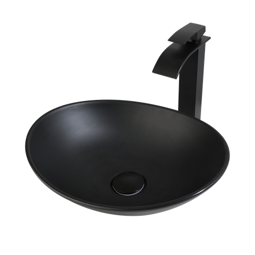 Stone Resin Bathroom Vessel Sink Basin Bowl Black Mixer Faucet Drain Tap - Picture 31 of 52