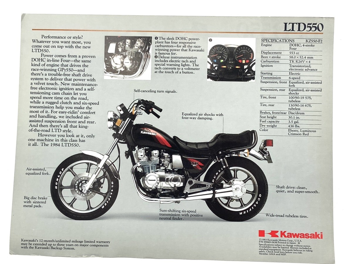 1984 Kawasaki LTD550 Motorcycle Bike 1-page Vtg Sales Brochure