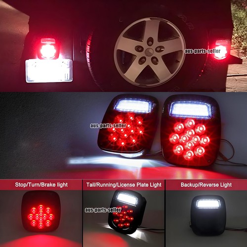 Smoked 39 LED Tail Brake Reverse License Plate Lights For Jeep Wrangler YJ TJ CJ - Picture 5 of 16