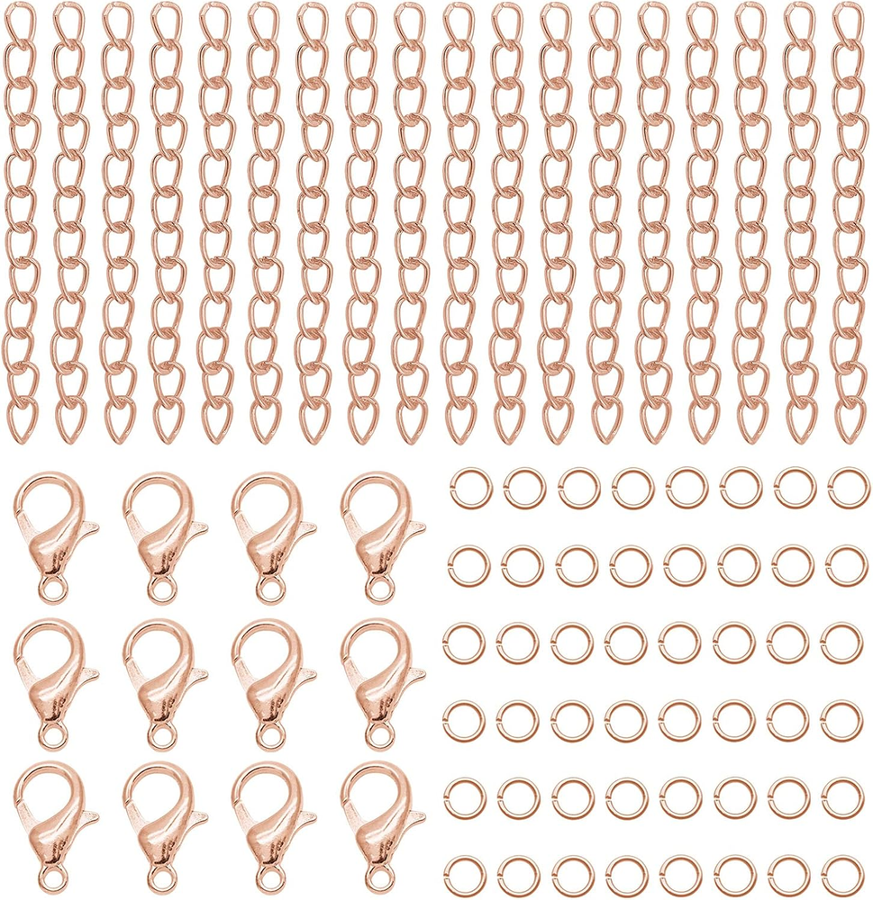 100Pcs Lobster Clasps + Extension Chains & Jump Rings Kit for Jewelry Making