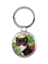Cat : Gift Round Keychain Cute Animal Kitten Funny Friend Flowers Pet