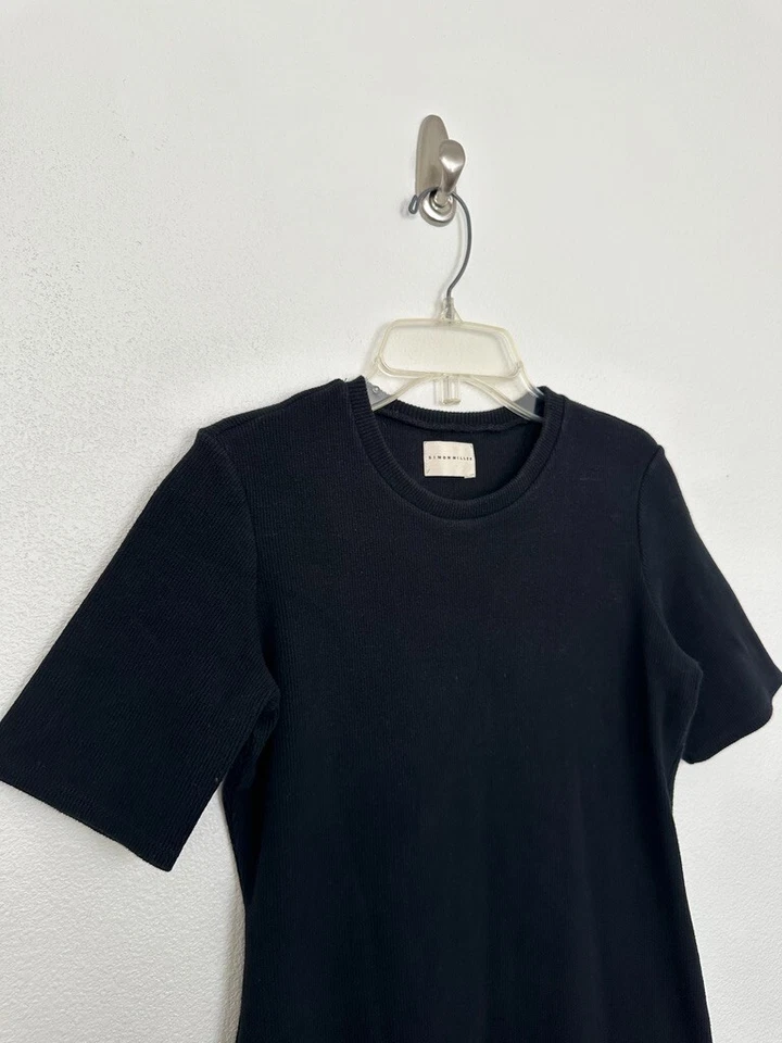 Vestido Simon Miller Acanalado Bodycon Midi Manga Corta Diseñador Negro Para Mujer Grande Foto 4 de 4