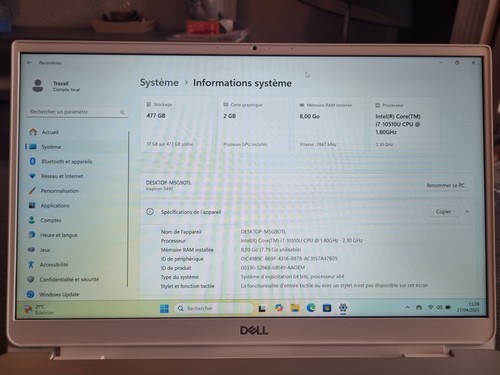 Ordinateur Portable DELL Inspiron 5490 I7 10510U 8 GO 512GO SSD Full HD (1) - Photo 9/9