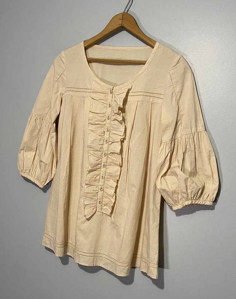 Camisa Blusa Pradera Vintage Años 70 Mediana Cottagecore Marfil Volantes Años 80 Ama de Casa Foto 4 de 4