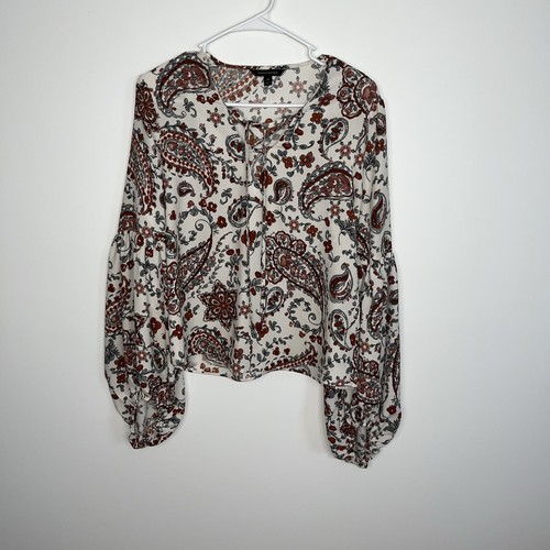 Banana Republic Gr. M Boho Paisleymuster Bluse Krawatte Ausschnitt Puffärmel gebraucht, in einwandfreiem Zustand - Bild 1 von 9