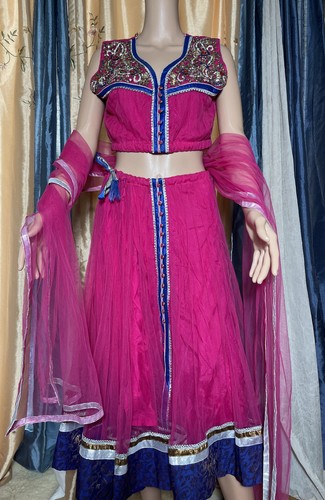 Lehenga Choli indische pakistanische Hochzeitskleidung rosa lila perlenbestickt XL - Bild 13 von 13