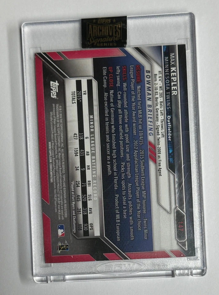 2022 Topps Archives Signature Series 2016 Bowman Mad Kepler RC Auto 65/71 - Image 2 of 4