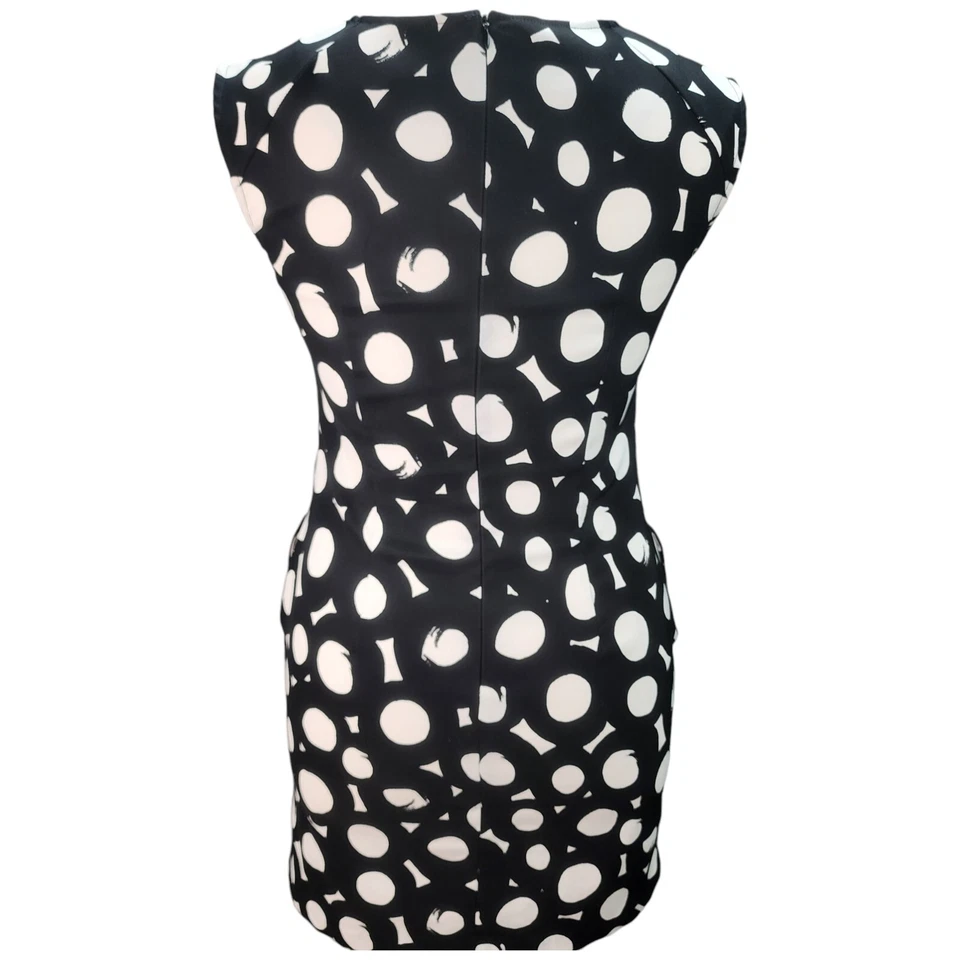 Vestido feminino AB Studio tamanho 8 preto branco bolinhas sem mangas Bodycon Career - Imagem 3 de 4
