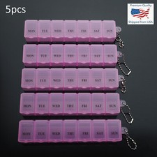 5pcs - 6" Weekly 7 Days Medicine Storage Pill Box Organizer Container Case Pink