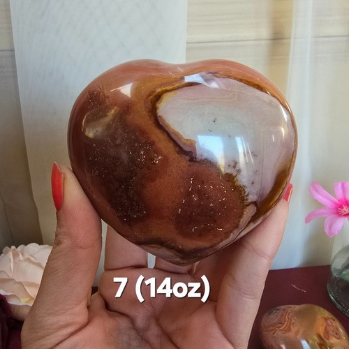 Large Polychrome Ocean Jasper Crystal Puffy Heart Orange Pink Brown Carved Heart - Picture 27 of 32