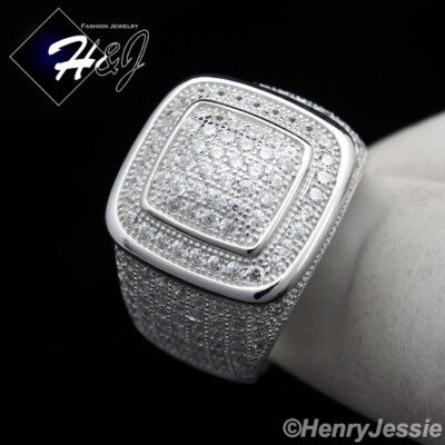 MEN 925 STERLING SILVER ICY BLING CUBIC ZIRCONIA SQUARE RING*SR6