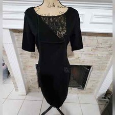 BCBGMAXAZRIA black lace trimmed Academia bodycon dress size large