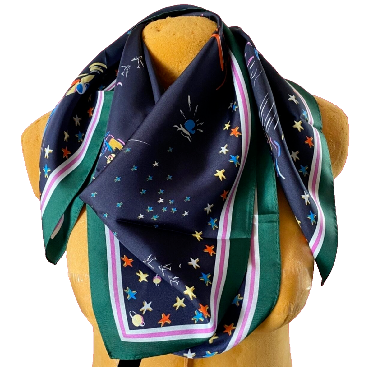 Tory Burch Daydream Silk Square Scarf 36x36 Navy Blue Rare Last