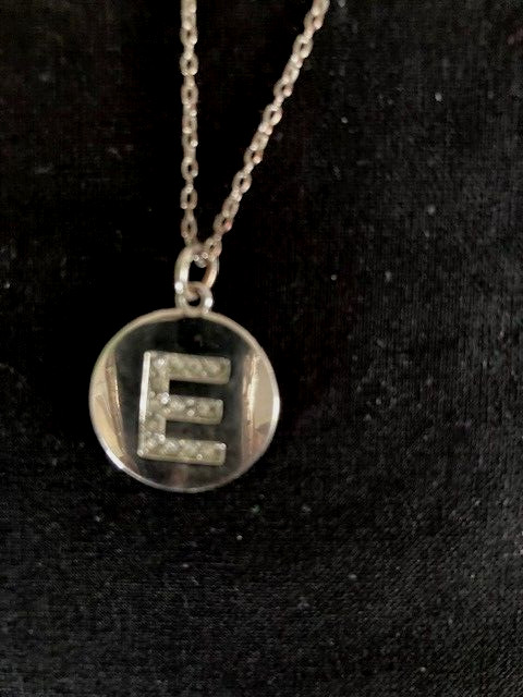 Initial Letter E rhinestone 1" round silver tone … - image 2