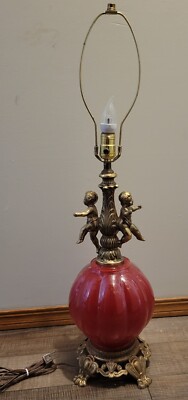 E.F. & E.F. Industries 1970 Brass & Porcelain Cherub Tall Table Lamp