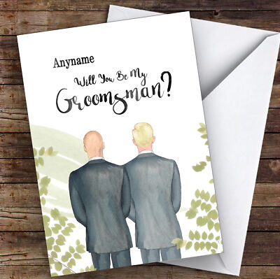 Personalisierte Hochzeitskarte Glatze weiß blonde Haare Will You Be My Groomsman