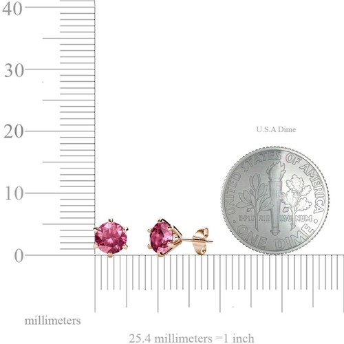 Round Pink Tourmaline 5.00 mm Six Prong Solitaire Stud Earrings 14K Gold JP66424 - Picture 10 of 10
