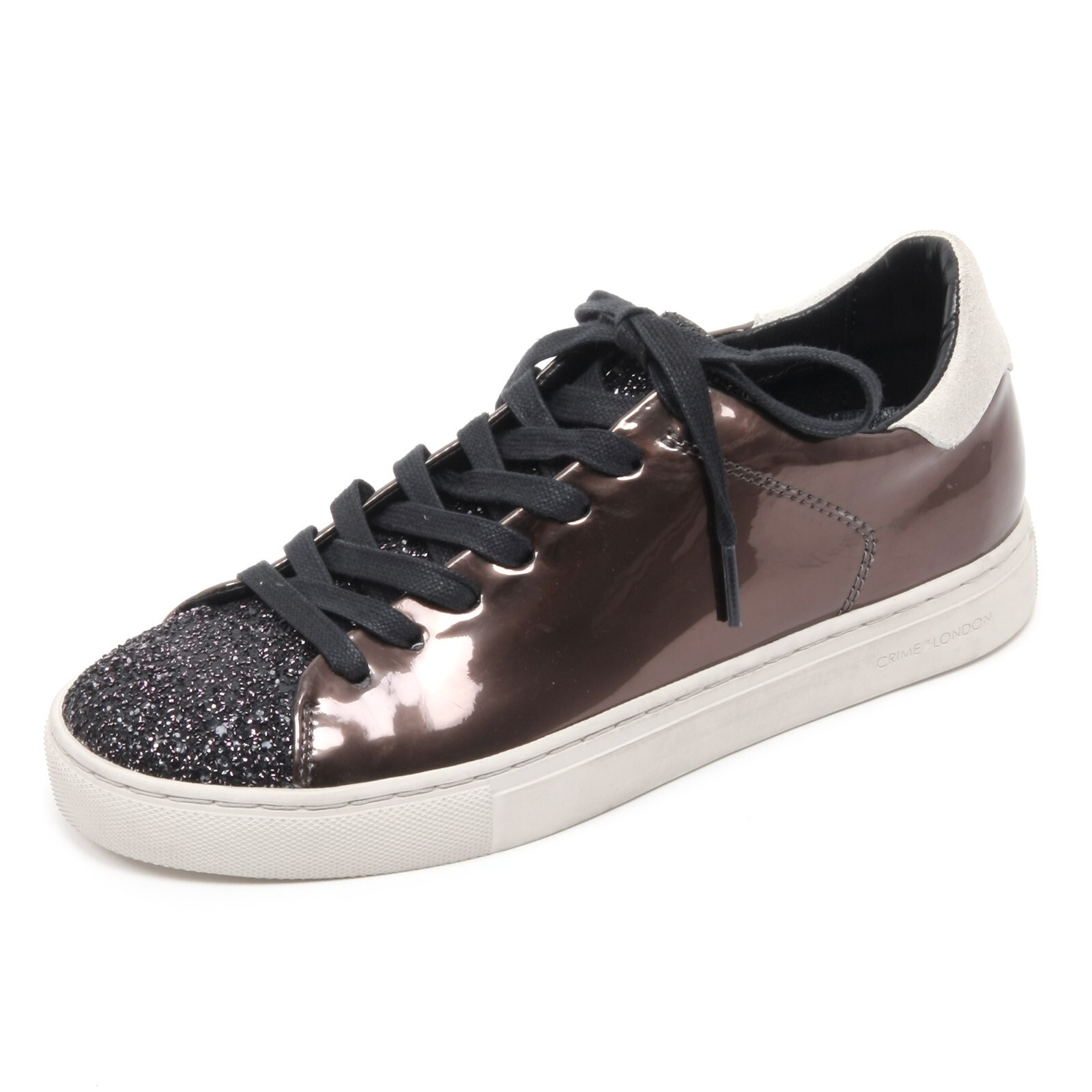 B6574 кроссовки Bassa Donna CRIME LONDON Scarpa Marrone/Nero Glitter Женские туфли