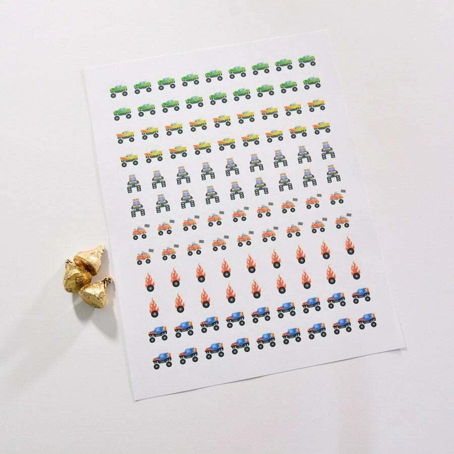 Pegatinas de caramelos Monster Truck cumpleaños baby shower decoración 324 etiquetas de beso Foto 3 de 3