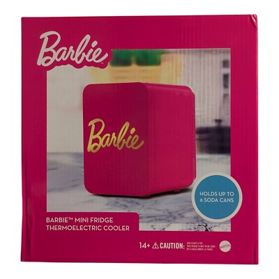 Barbie Mini Fridge Thermoelectric Cooler Hot Pink & Gold 4 Liter for 6 Cans BNIB
