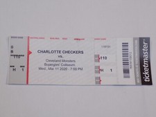 Charlotte Checkers Ticket Stub Cleveland Monsters AHL Hockey Last 2020 Game H 1