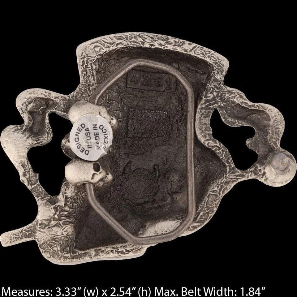 Calavera 666 Goth Rock Mal Fantasía Motociclista Terror Gótico Años 90 De Colección Hebilla de Cinturón Foto 4 de 4