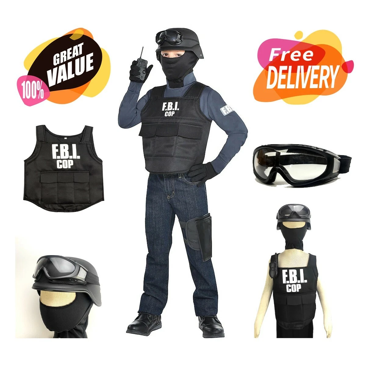 Uniforme Policier Fbi Équipement Ensemble Réaliste Avec Gilet Réfléchissant  Chapeau Vecteur par ©macrovector 632303294