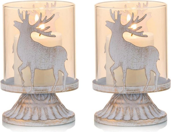 2Er-Set Sziqiqi Kerzenhalter Aus WeißEm Metall Mit Abnehmbarem Glas-Hurrikan-image