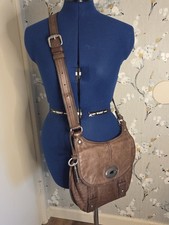 FOSSIL Maddoxx Distressed Brown Leather Organizer Purse Crossbody Shoulder Bag