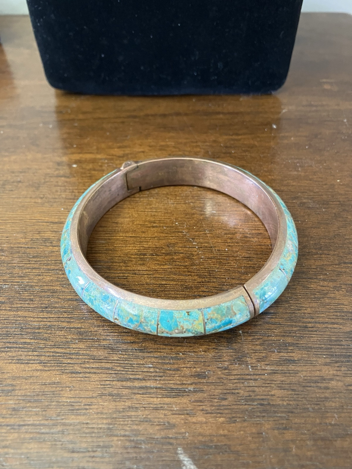 Vtg DTR Jay King Turquoise Solid Copper Hinged Ba… - image 1