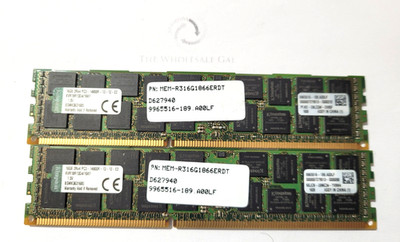 Pair! Kingston 32GB (2x16GB) PC3-14900 DDR3-1866MHz Reg Server Memory Ram