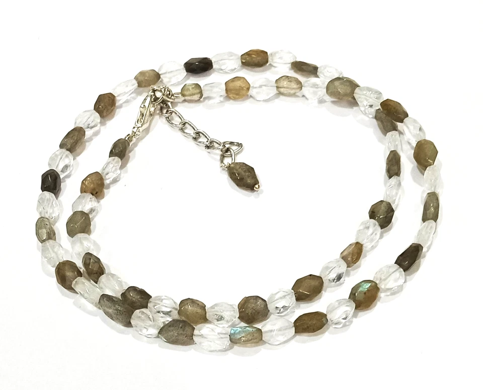 Collar de cuentas de labradorita natural y cuarzo hecho a mano joyas de piedras preciosas facetadas Foto 2 de 4
