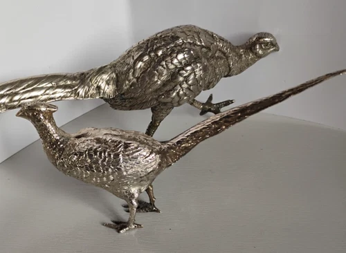 Solid Silver Pheasants 200grams 22cm and 15 cm  Bethold Muller 6.45 OZS