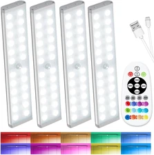 58-LED Motion Sensor Under Cabinet Lights, RGB Rechargeable with Remote, 4-Pack