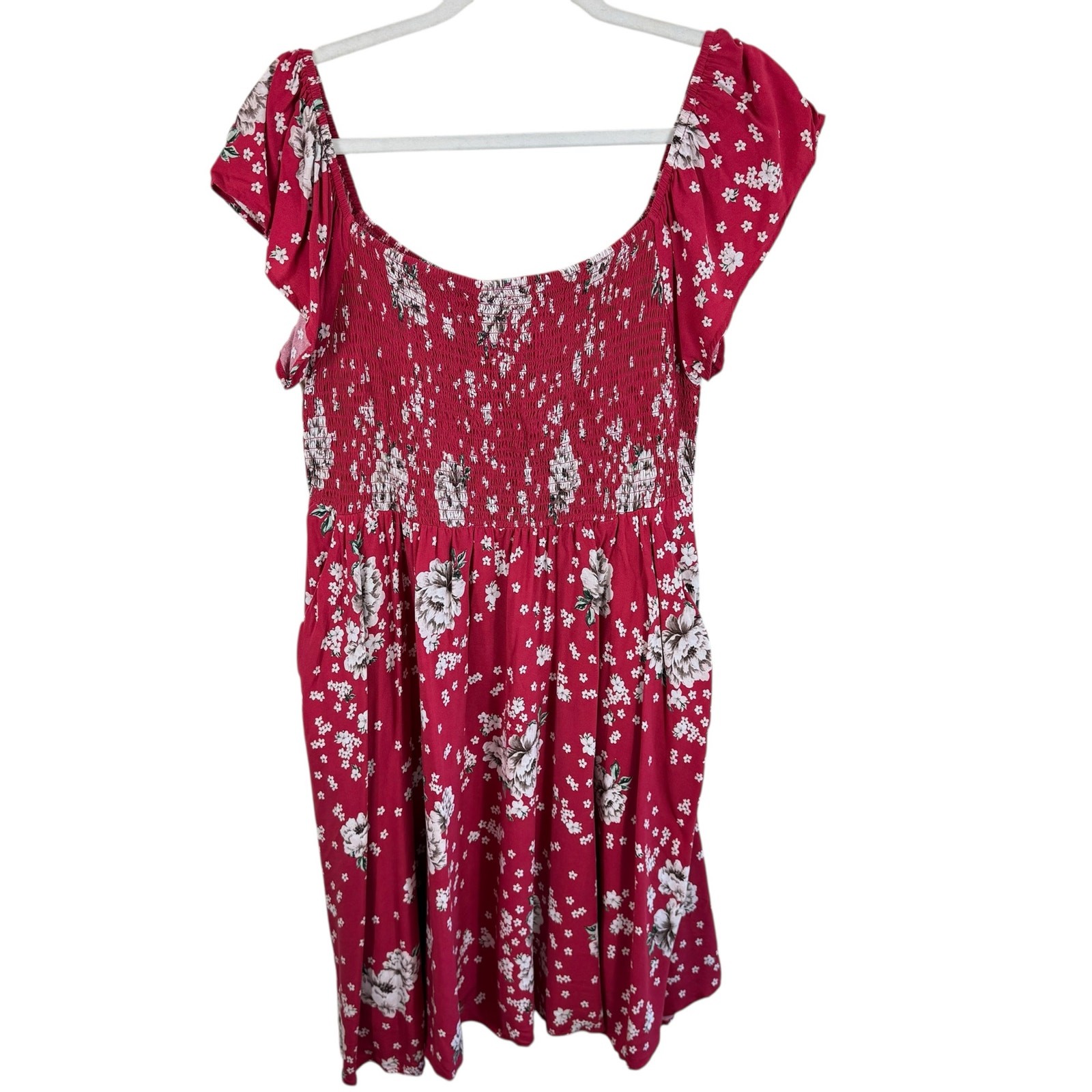 Torrid Pink Floral Smocked Flutter Sleeve Flowy Knee Length Lightweight Dress 1X