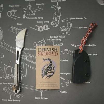 Dervish Skorpio Fixed Blade Scalpel Stainless Steel Wharncliffe Handle w/ Sheath