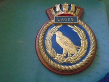 VINTAGE & VERY HEAVY HMS LAGOS - ROYAL NAVY DESTROYER - PLAQUE SHIELD