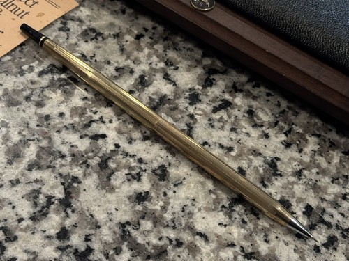 Vintage Cross Walnut Leather Double Desk Set 1/20 10k Gold Filled Pen Pencil USA - Picture 2 of 15