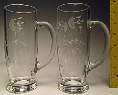 Vintage Scarce Princess House Heritage Clear Pair  of 7 ¼  Beer Mugs Stein #6363