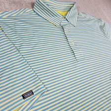 Straight Down Polo Shirt Men Medium Performance Golf Blue Striped Quick Dry