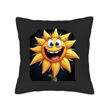 Cheerful Cartoon Sunflower Throw Pillow Covers 18x18 Set of 2 - Bright Yellow