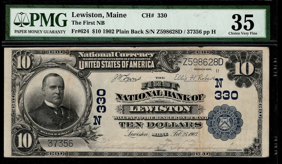 1902 $10 Fr#624 The First NB of Lewiston Maine PMG 35 Charter # 330 (AEE) - Image 4 of 4