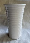 Bauer Pottery Cylinder Vase; Glossy White with Rings and Smooth Flared Rim