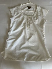 Eddie Bauer Women Button Up White Pattern XS Cut Off Sleeves Zip Up Side Pocket