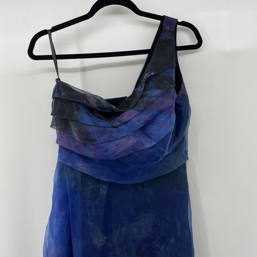 Rene Ruiz Collection Size 6 Organza One Shoulder Evening Gown Multicolor Blue - Picture 6 of 9