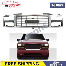 Chrome Black Grille Dual Headlight For 1988-1993 GMC C1500 K1500 Yukon Suburban